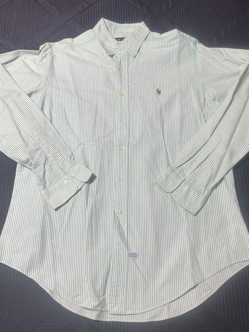 Polo Ralph Lauren Mens L Embroidered Green Striped Button Down Oxford Longsleeve